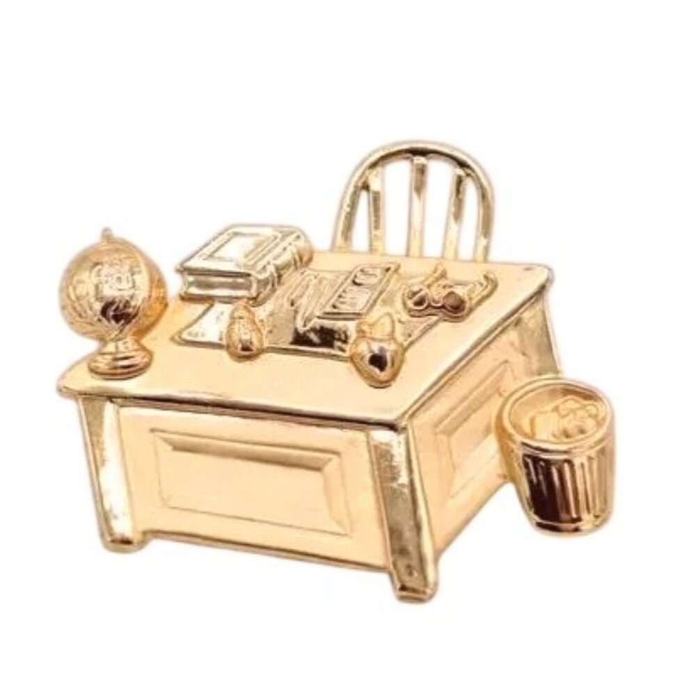 Vintage JJ Jonette Gold-Tone Desk Brooch Whimsical Office Study Writer Pin 1980